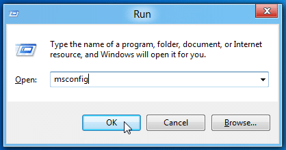 Type msconfig in Run box - Screenshot