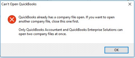 Can’t Open QuickBooks - QuickBooks already has a company file open - Screenshot