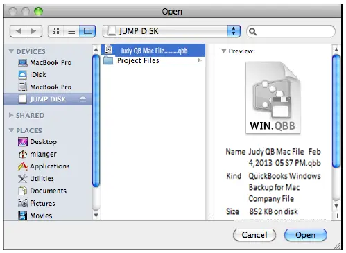 Open Mac.qbb file in QuickBooks desktop - Screenshot