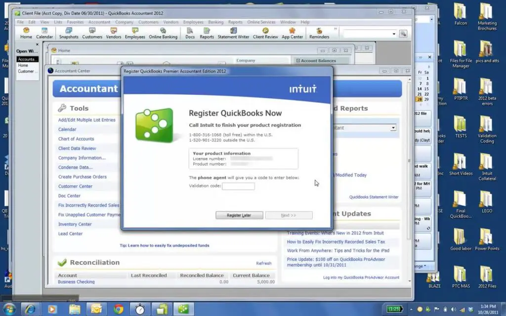 Register QuickBooks desktop - Screenshot