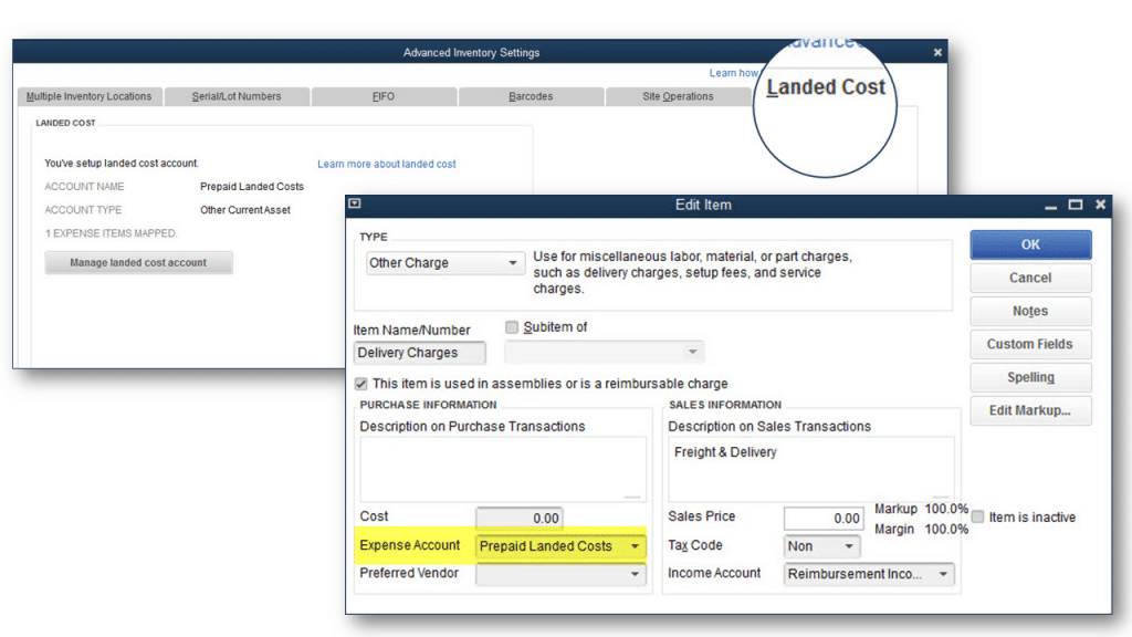 Landed Cost in QuickBooks Enterprise - Screenshot