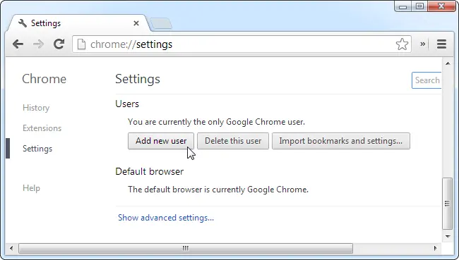 Add a new user to Chrome browser - Screenshot