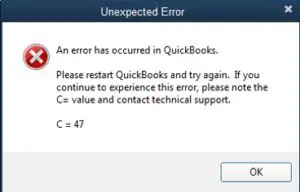 QuickBooks Error Code C=47 - Screenshot