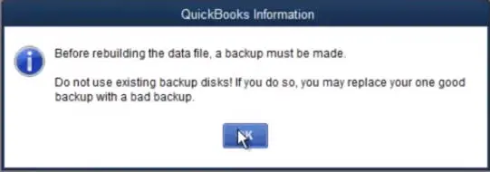 QuickBooks Information Window - Screenshot