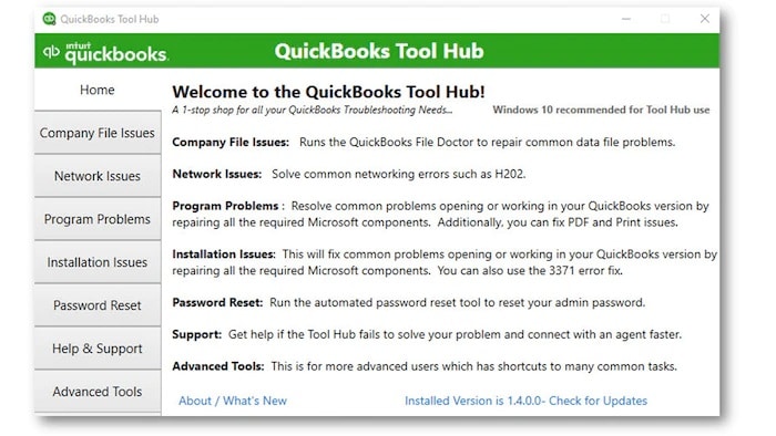 New QuickBooks Tool hub program option - Screenshot