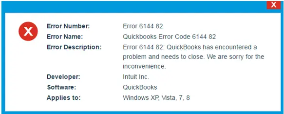 QuickBooks Error Code 6144 - Screenshot Image