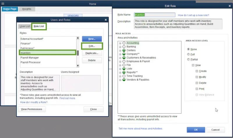 Set up users and roles in QuickBooks - Screenshot