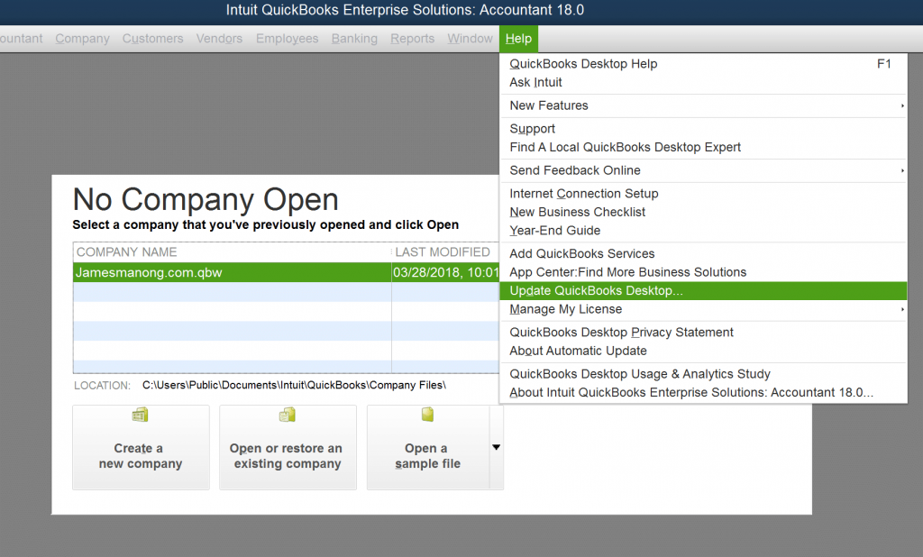 Update QuickBooks Desktop - Screenshot Image