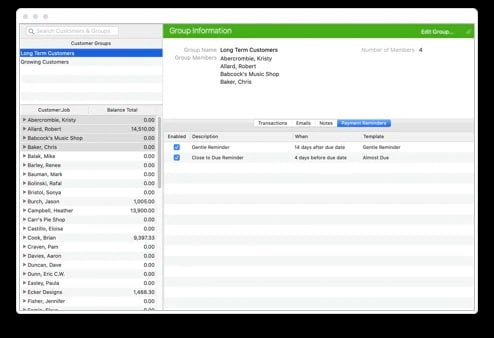 Automated payment reminders in MAC - Screenshot Image