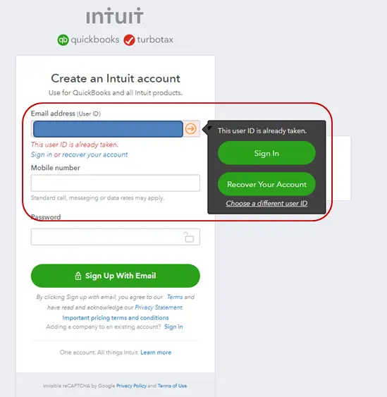 One Intuit ID - Screenshot Image