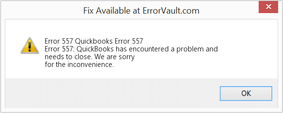 QuickBooks Error Code 557 - Screenshot Image
