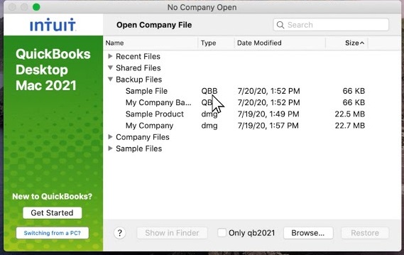 restore an older quickbooks for mac file