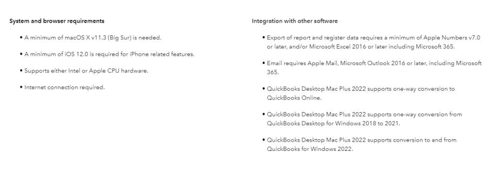 System Requirements of QuickBooks Desktop Mac Plus 2022 - Screenshot Image