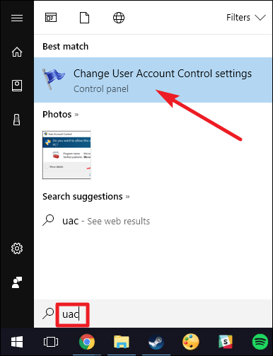 Change user account control settings - Screenshot Image