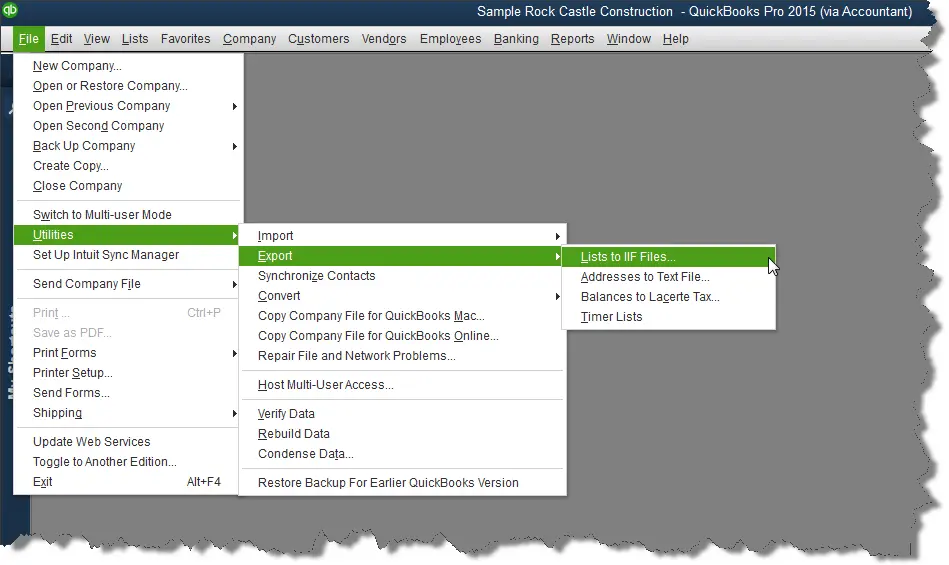 Export iif files in QuickBooks desktop - Screenshot Image