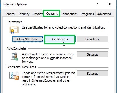 Install certificates using the internet explorer - Screenshot Image