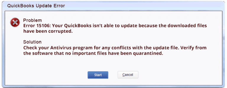 QuickBooks Error 15106 (The update program cannot be opened) - Featuring Image