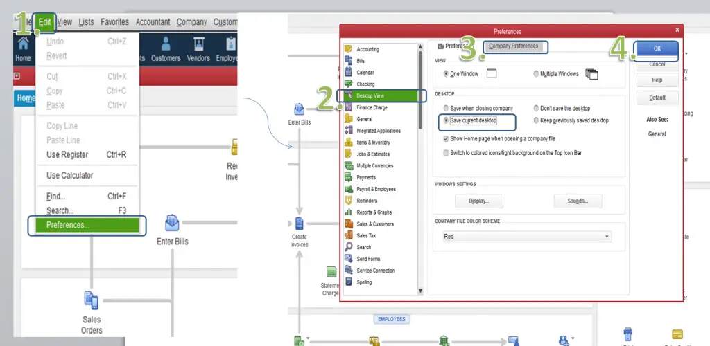Adjusting the view preferences in QuickBooks - Screenshot Image