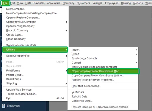 copy company file for QuickBooks desktop for Mac - Screenshot Image