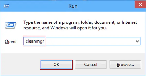 Type cleanmgr in Run box - Screenshot Image