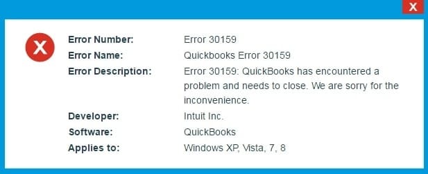 QuickBooks Payroll Error 30159 - Screenshot Image