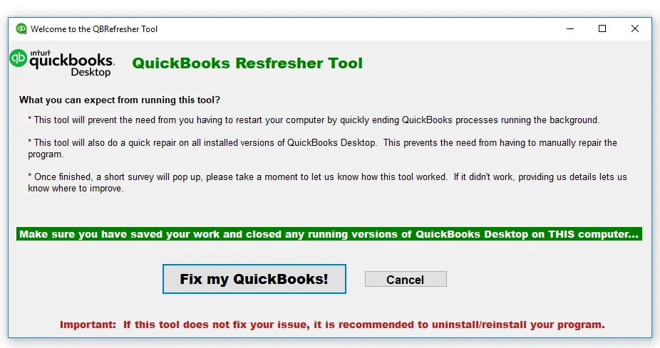 QuickBooks refresher tool - Screenshot Image
