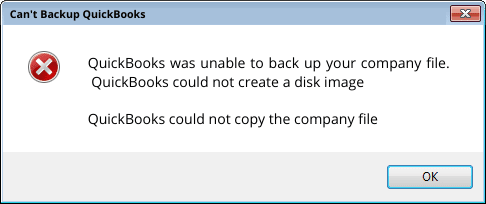 QuickBooks Unable To Backup Company File or Backup failed - Screenshot Image
