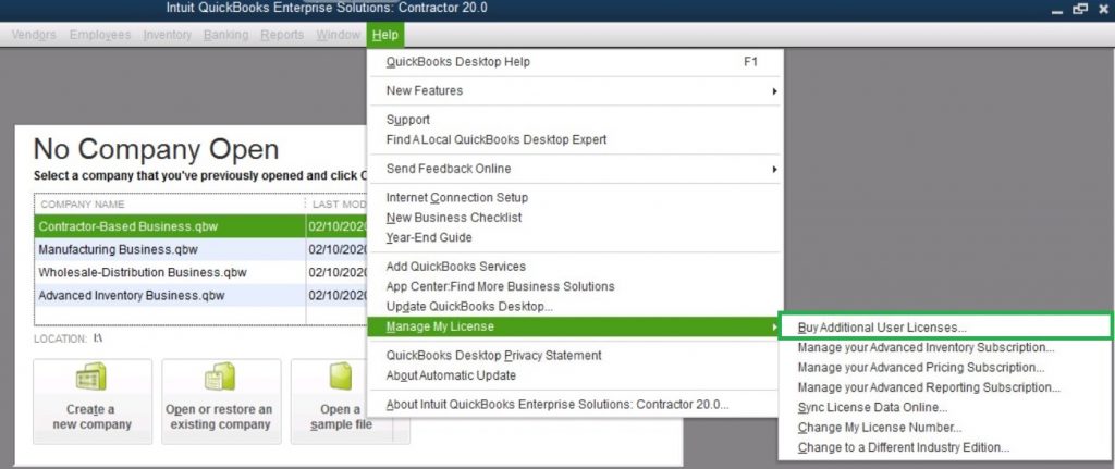Buy additional user license in QuickBooks - Screenshot Image