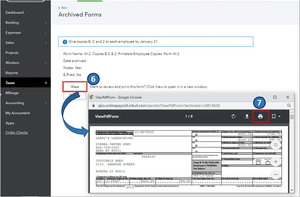Print W-2 forms with the QuickBooks - Image 3
