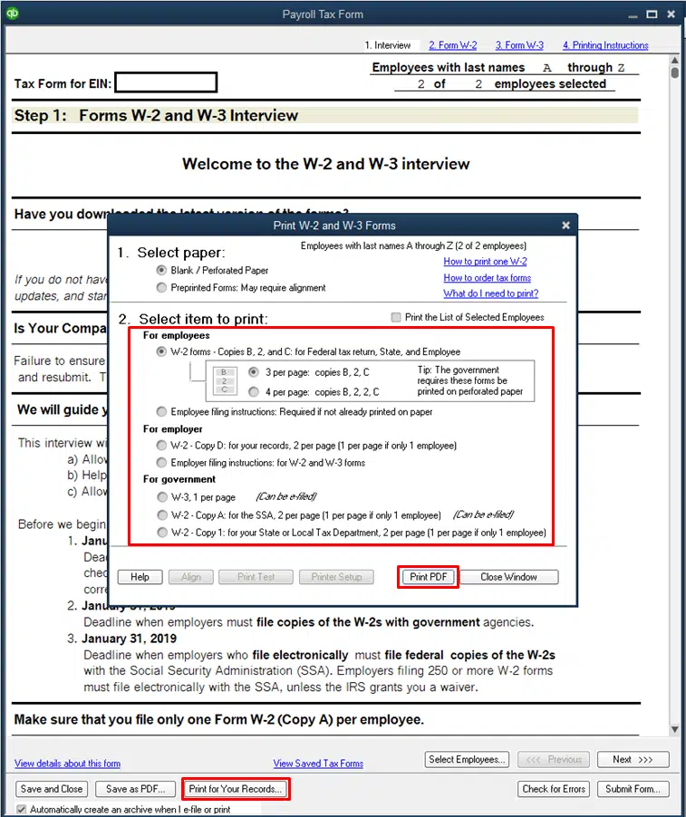 Print W-2 forms with the QuickBooks - Image 4