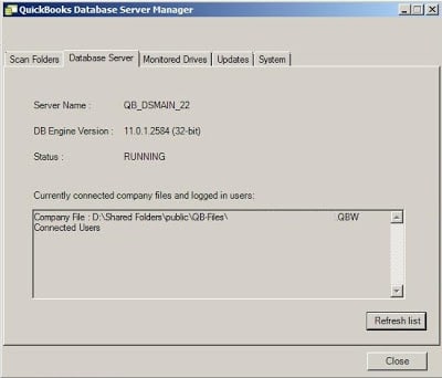 Database Server tab in database server manager - Screenshot