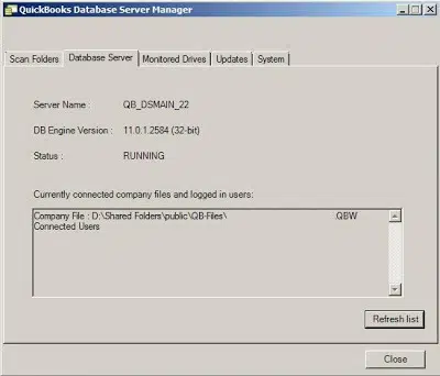 Database Server tab in database server manager - Screenshot