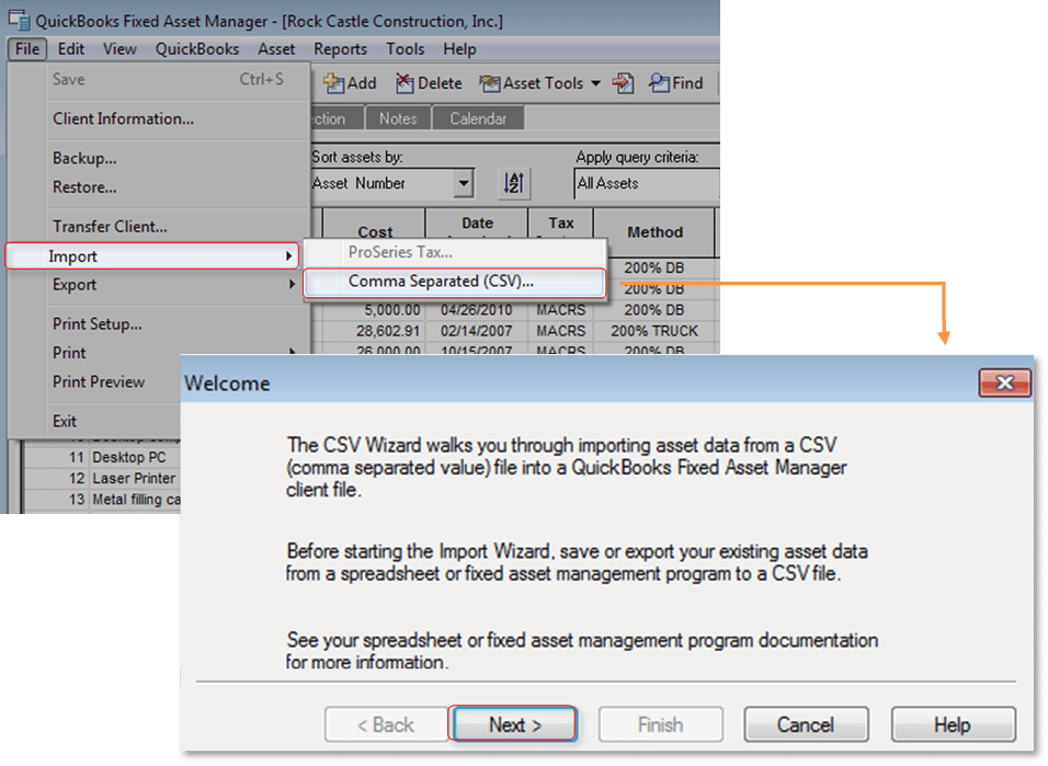 Importing fixed assets from excel into fixed asset manager - Image