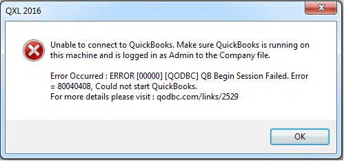 QuickBooks error code 80040408 - Screenshot Image
