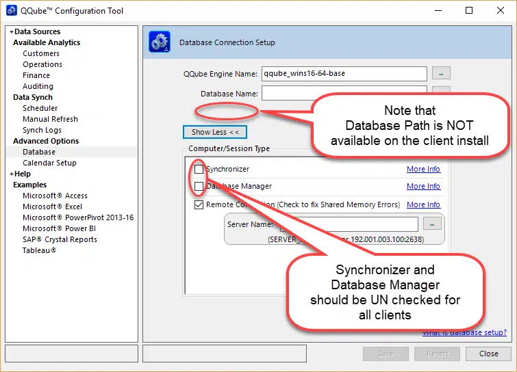 Synchronizer and database manager options - Screenshot Image