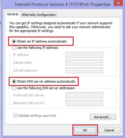 Obtain an IP address automatically - Screenshot Image