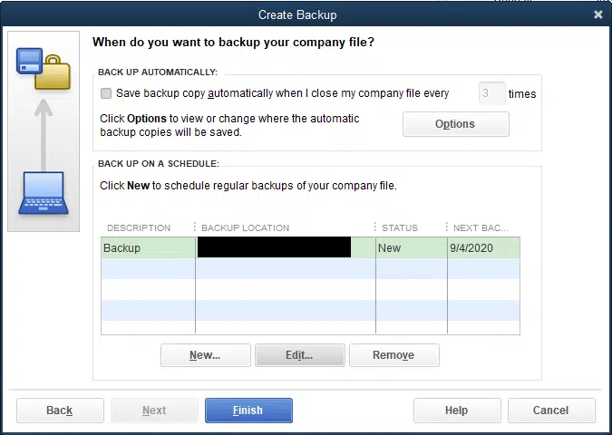 Save backup copy automatically when I close my company file every time - Screenshot Image