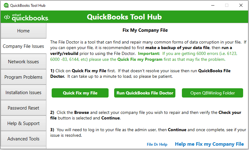 QuickBooks file doctor from tool hub - Screenshot Image