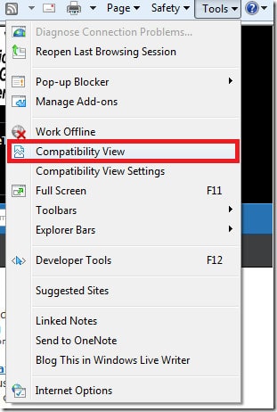 Compatibility view in internet explorer - Screenshot Image