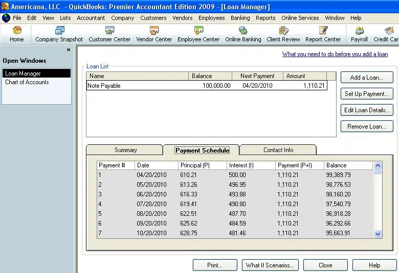 QuickBooks Loan Manager is not working - Screenshot Image
