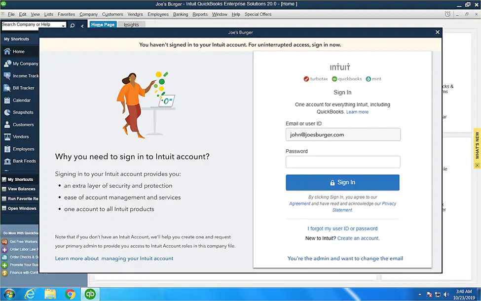 Sending a request to primary admin for accessing to the Intuit account - Screenshot Image
