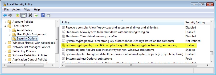 System cryptography FIPS - Screenshot Image