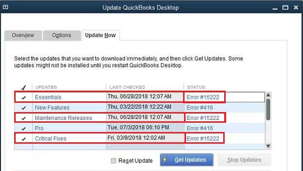 QuickBooks error 15222