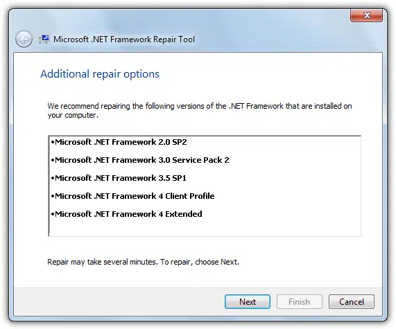 Repair and reinstall Microsoft .net framework - Image