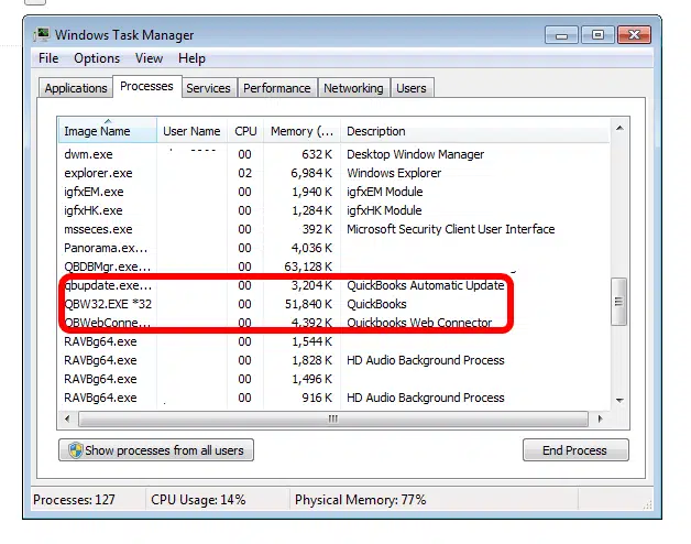 End QBConnector.exe process - Screenshot Image