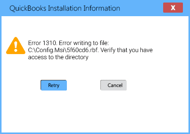 QuickBooks error 1310 - Screenshot Image
