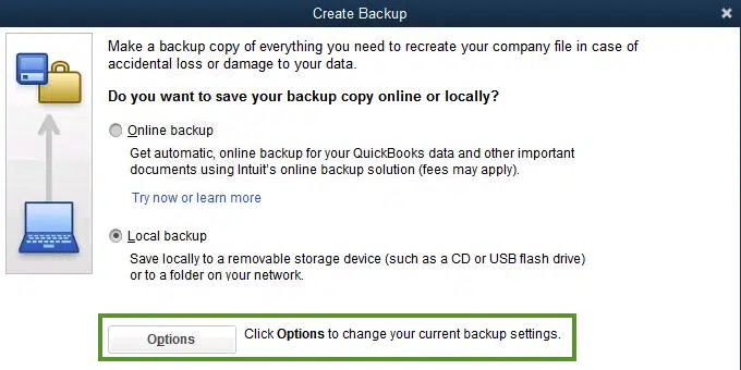 Create a Local Backup in QuickBooks - Screenshot Image