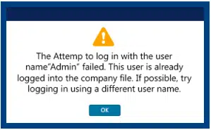 Error - The attempt to log in with the user name Admin failed - Screenshot Image