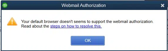 Webmail Authorization Error in QuickBooks - Image
