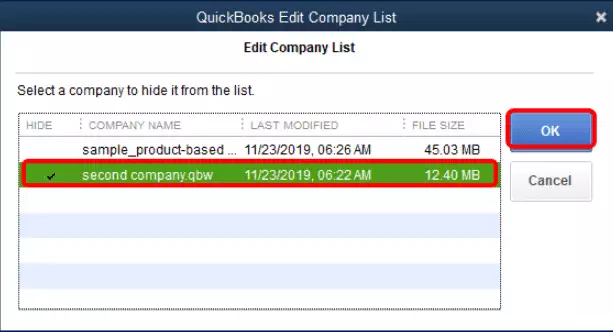 QuickBooks edit company list - Image